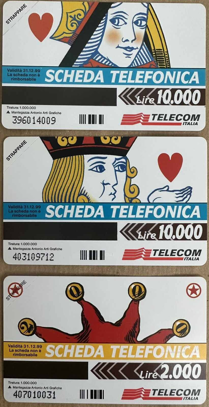 SCHEDE TELEFONICHE PF “CARTE DA GIOCO “ AG N^ 307/308/309 NUOVE MAG.PERFETTE