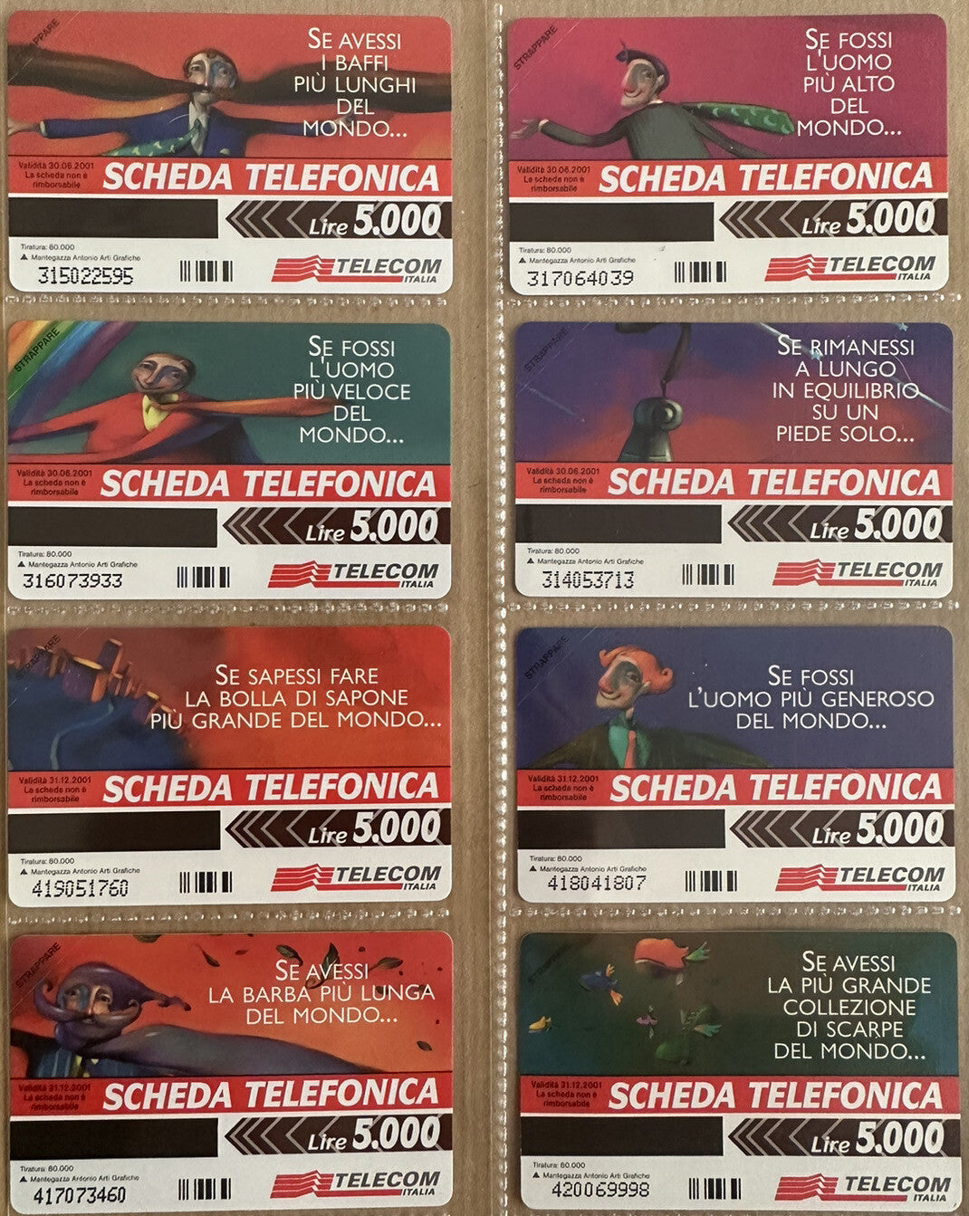 SCHEDE TELEFONICHE PF “ GUINNESS “ AG N^ 646/653 NUOVA PERFETTA + FOLDER OMAGGIO