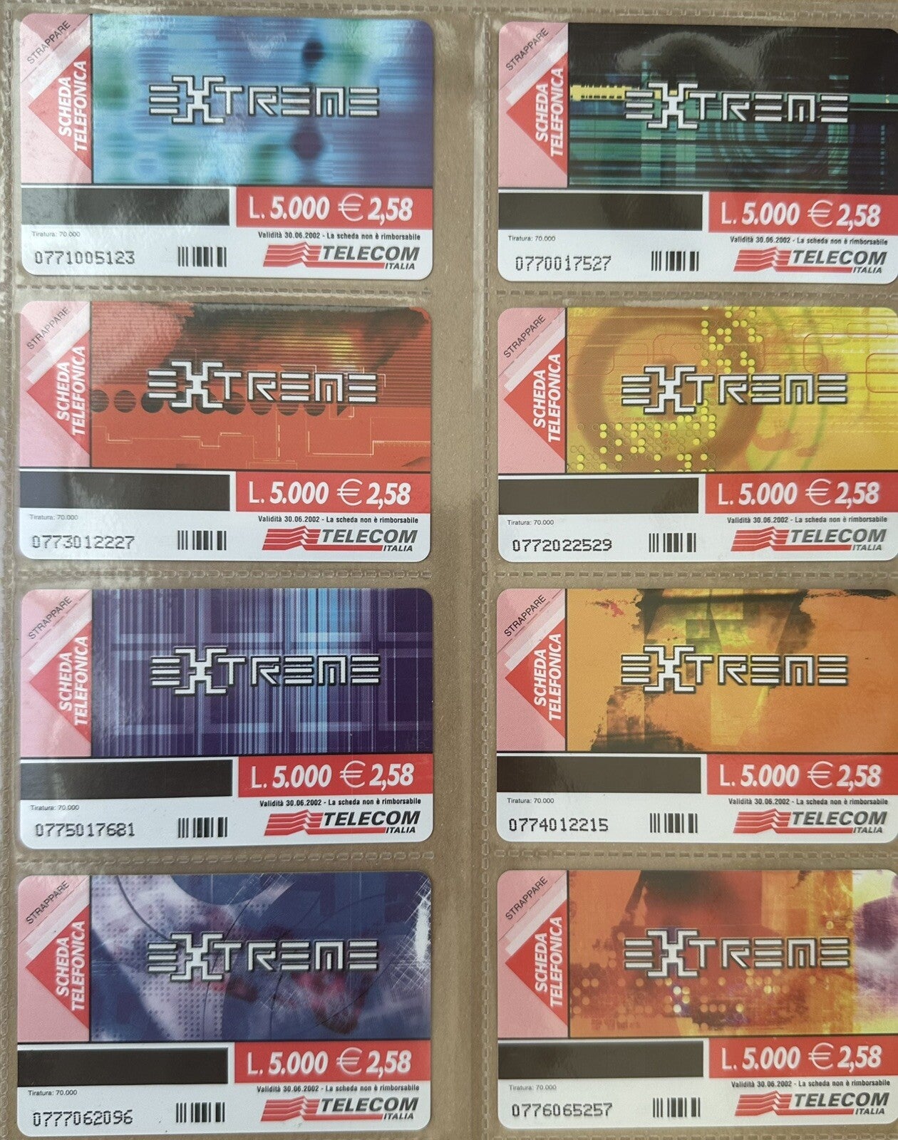 SCHEDE TELEFONICHE PF SERIE “ EXTREME “ AG 2023 N^ 825/832 NUOVE MAGNETIZZATE