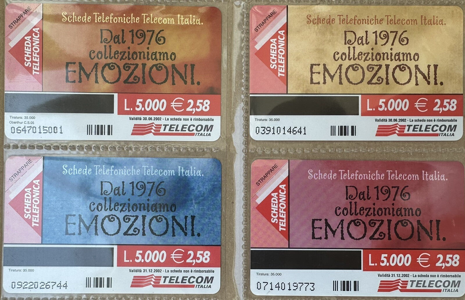 SCHEDE TELEFONICHE PF SERIE “ EMOZIONI “ AG 2023 N^ 787/790 NUOVE MAGNETIZZATE 