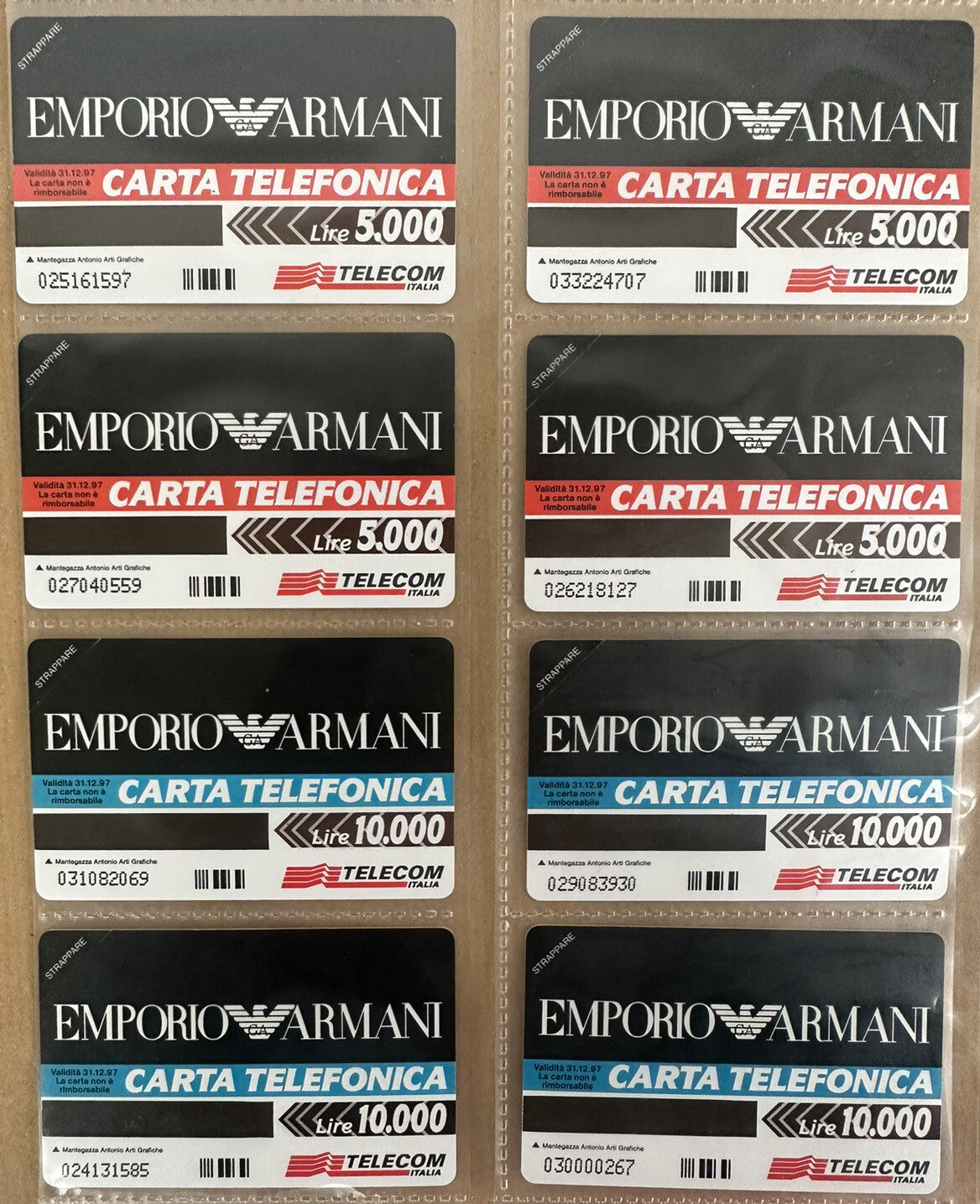 SCHEDE TELEFONICHE PF SERIE “ ARMANI “ AG n^88/95 NUOVE MAGNETIZZATE PERFETTE