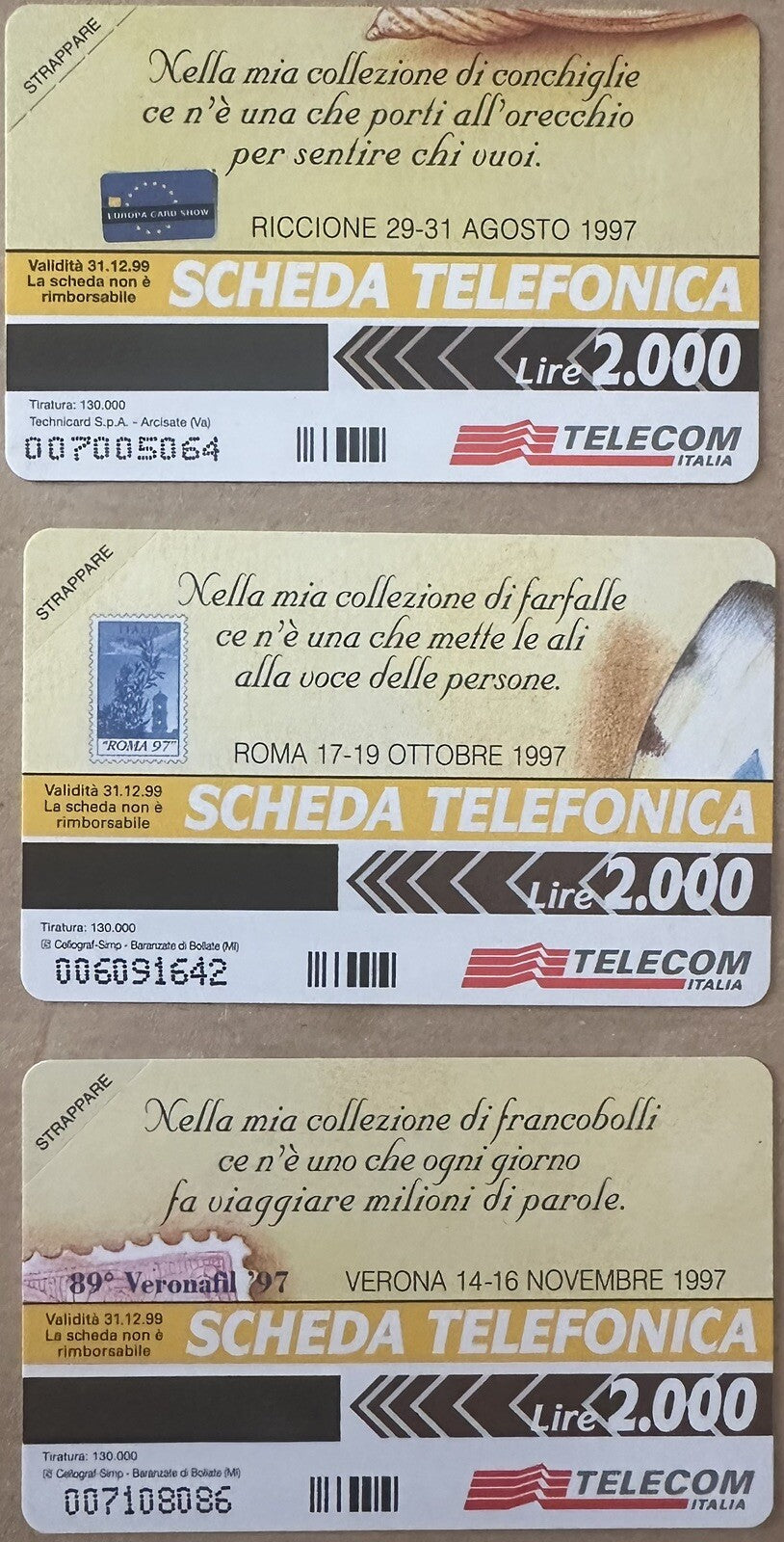 SCHEDE TELEFONICHE PF AG N^ 262/263/264 NUOVE MAGNETIZZATE
