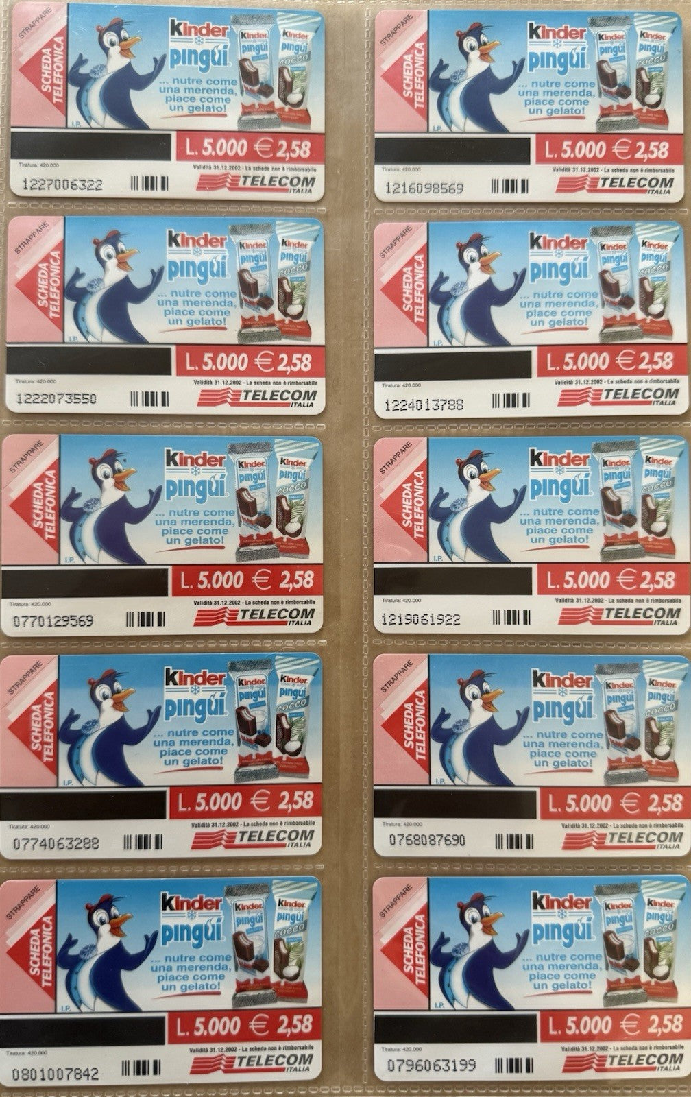 SCHEDE TELEFONICHE SERIE “ KINDER PINGUI “ NUOVA PERFETTA MAGNETIZZATA
