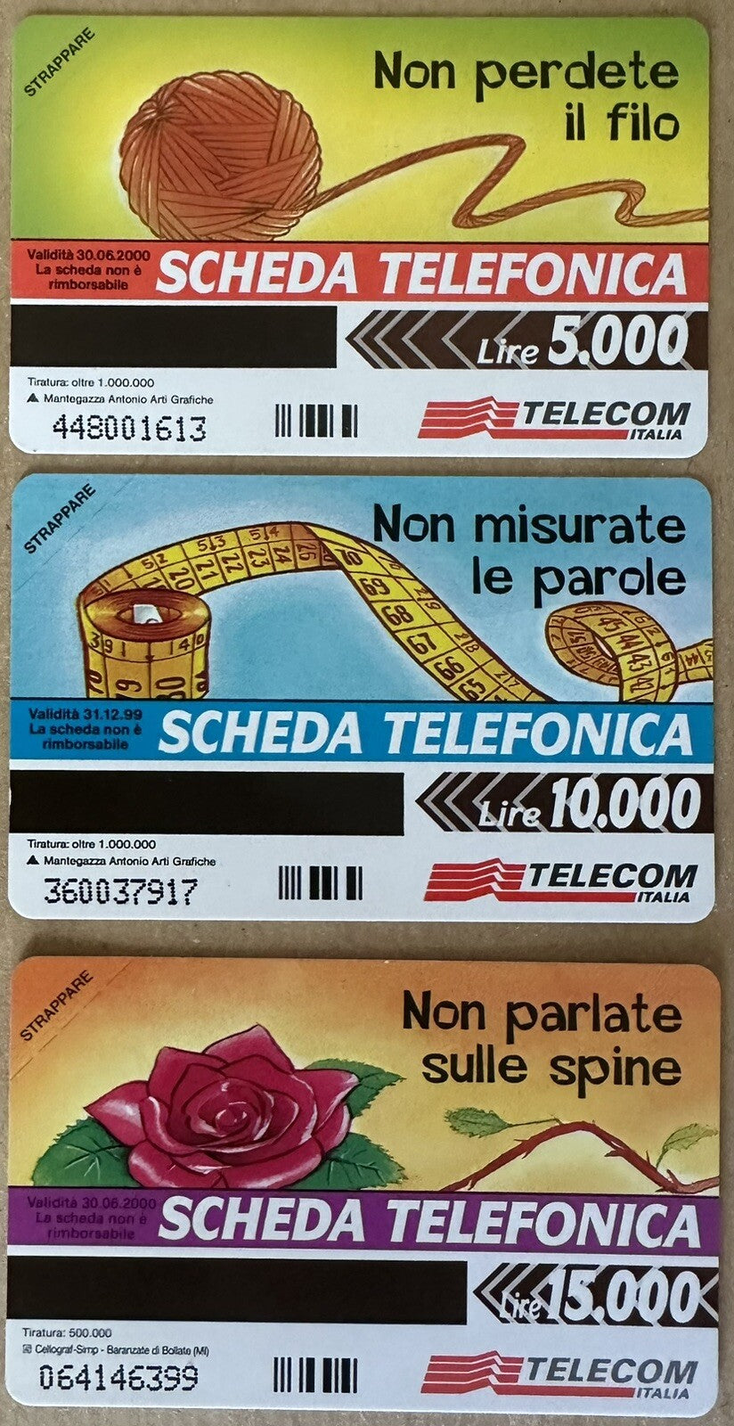 SCHEDE TELEFONICHE PF SERIE “ POTETA FARLA LUNG“ AG 2023 N^ 318/320 NUOVE MAGNET