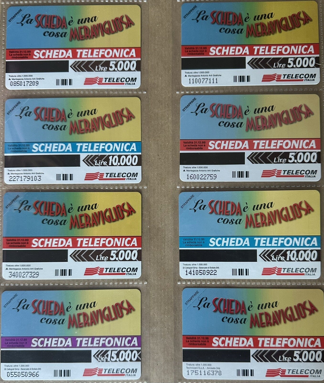 SCHEDE TELEFONICHE PF “ LA SCHEDA È UNA COSA MERAVIGLIOSA “ AG N^275/282 NUOVE 